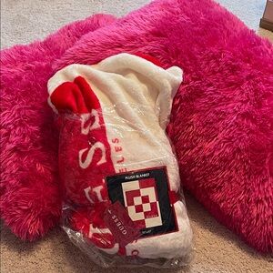 Guess Red and White Plush Blanket